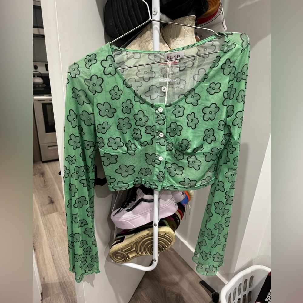 Funky green flower print mesh top from VRG girl